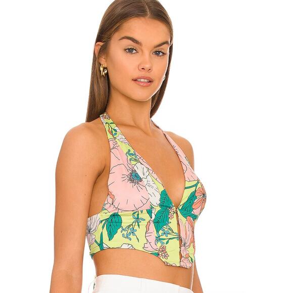 AFRM Halter Top Womens Medium Ramona‎ Multicolor Floral Print Hook Closure Crop - Picture 4 of 7